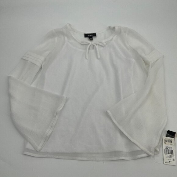 BCX Tops - BCX Girl Top Large Womens White Casual Sheer Bell Sleeves Lightweight Tie New